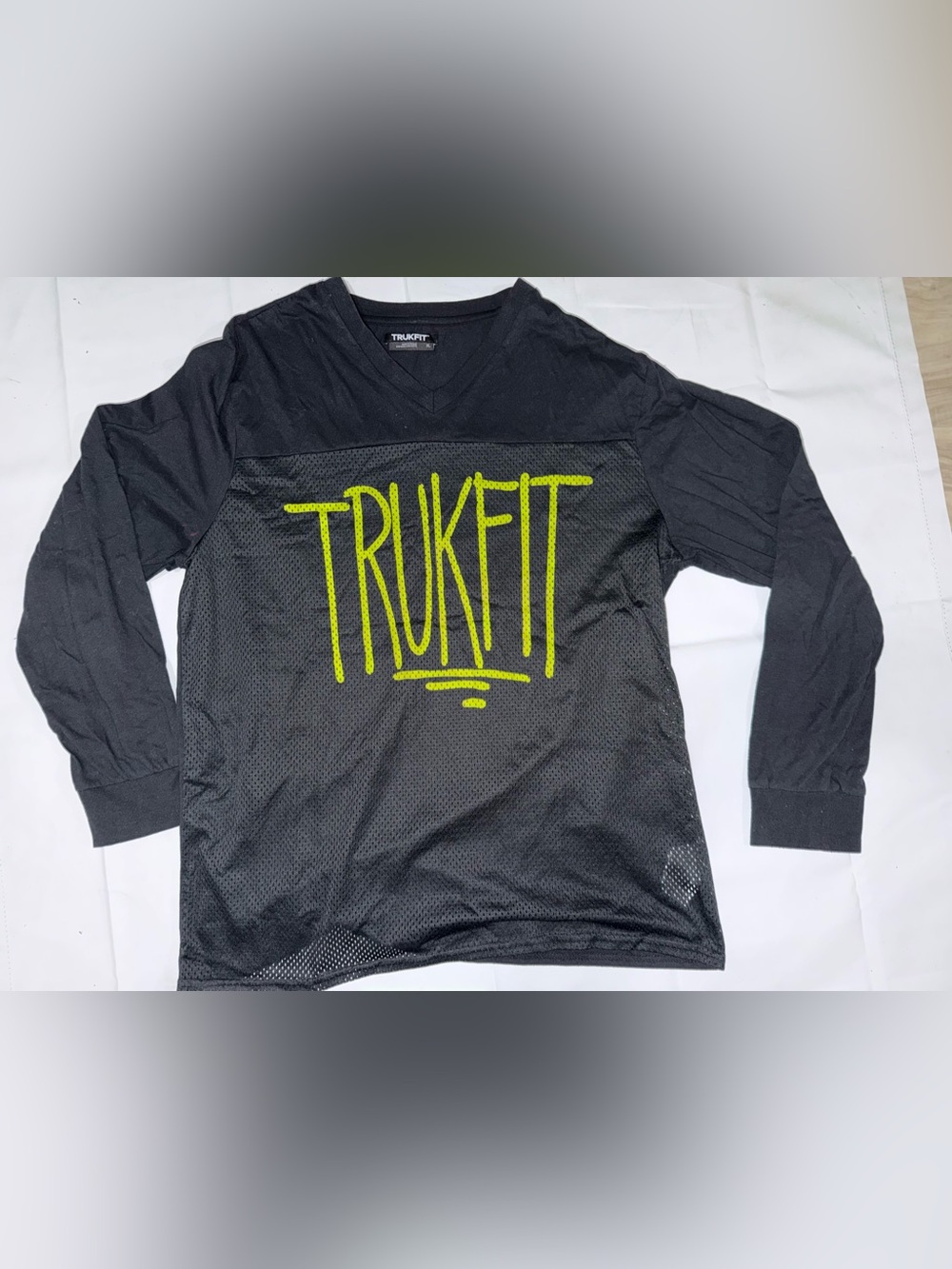 Trukfit Black Long Sleeve Mesh Logo Shirt with Neon Green Print